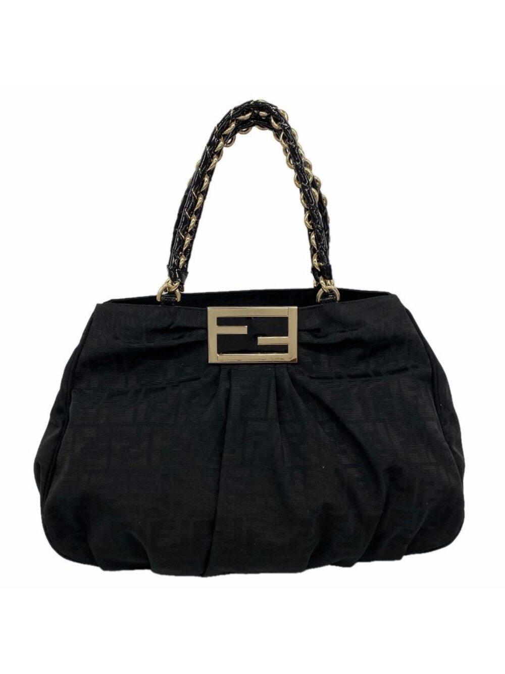Fendi Tote Bag Zucca Nylon Canvas Black Gold